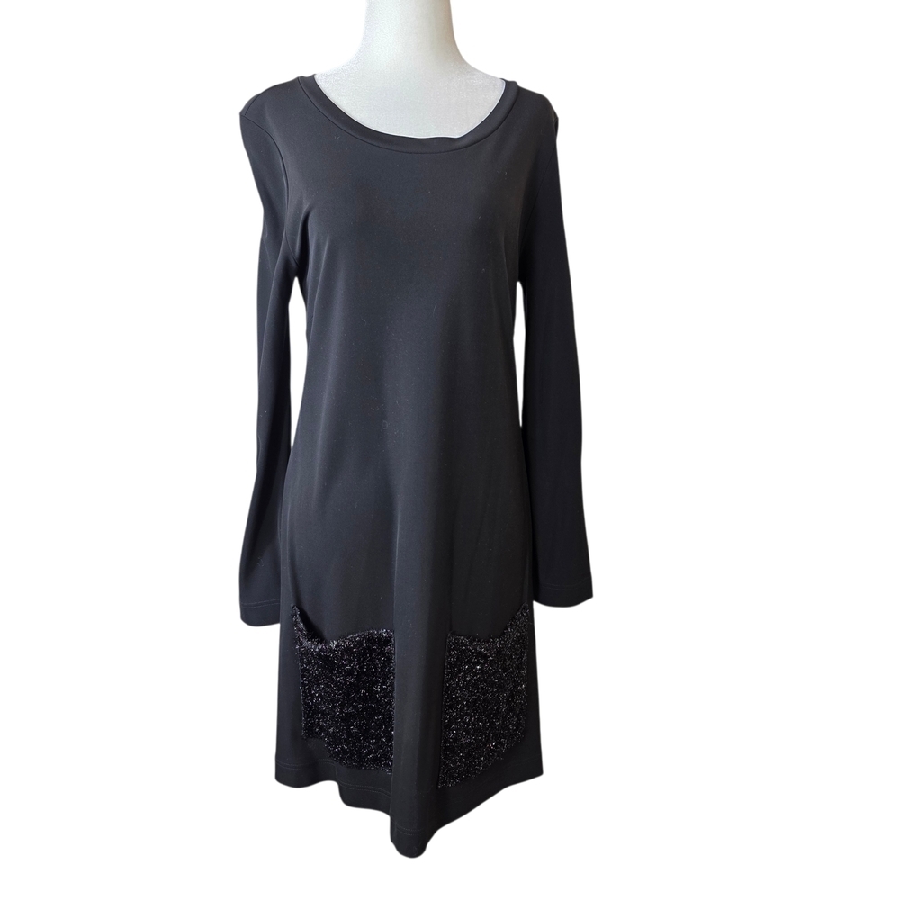 SHAN jersey Black Long Sleeve Dress with sparkling pocket